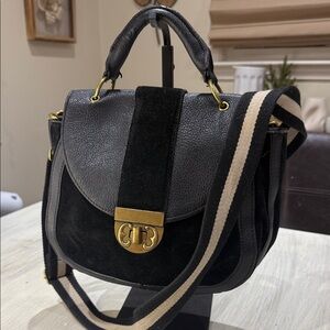 Emma Fox Black Leather and Suede Crossbody Bag with Gold Hardware